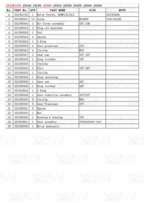 Τελική κίνηση JS200 Χάλυβα Εκσκαφέας Τροχαία κίνηση Μηχανή Καταλόγου 332/K1192