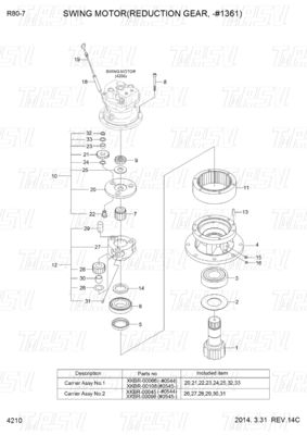 31N1-10140 31N1-10141 R80-7 Εκσκαφέας Swing Drive Κατάλογος Πλανητικός μειωτής Τύπος Διαφέρει ανάλογα με το μοντέλο