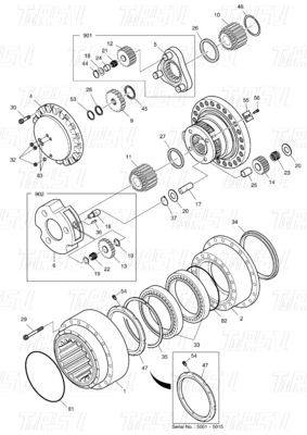 K1003134 DX300 Excavator Travel Drive Catalog Bolt On Steel Assemblies με πλανητικούς μειωτές